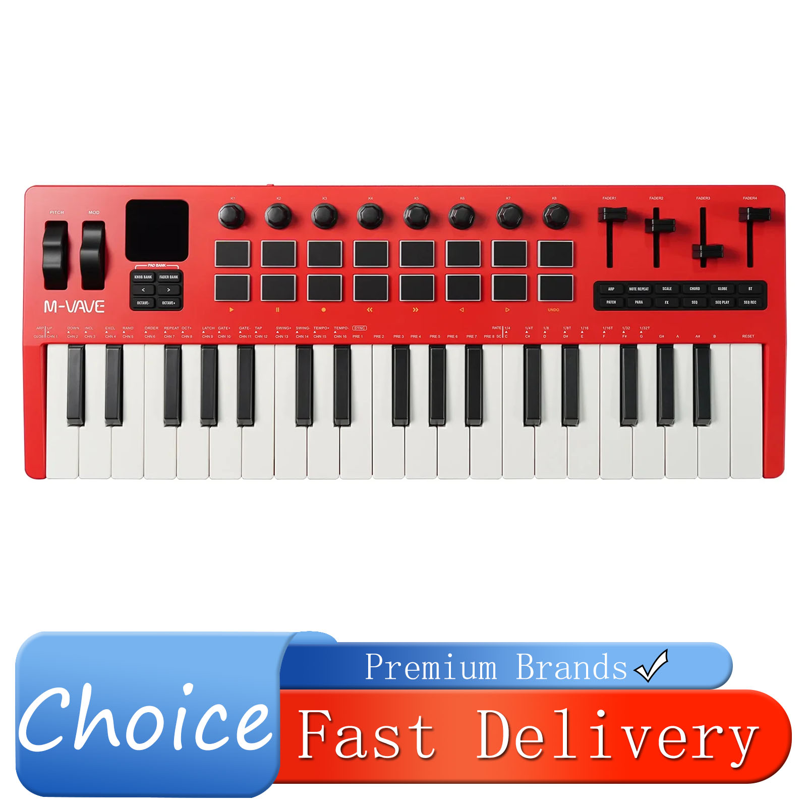 Midi Controller Pad - M-VAVE SMK-37 Pro, 37 Tuşlu, Kırmızı